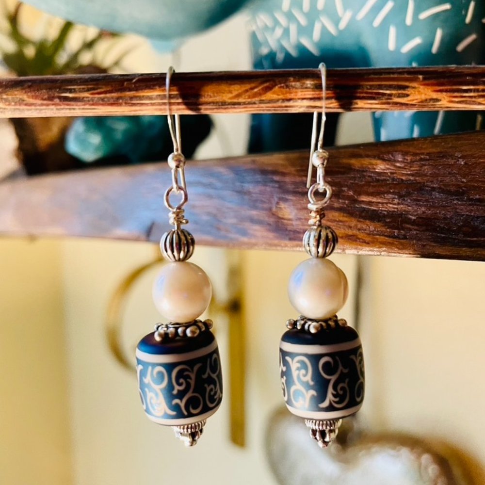 Blue 'n Pearl Earrings